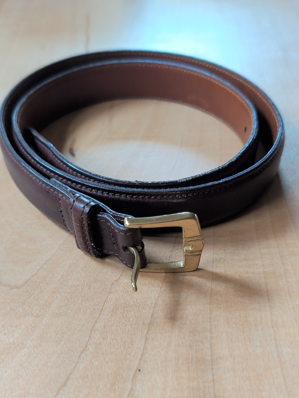 Cole Haan Dark Brown Leather Belt with Brass Buckle